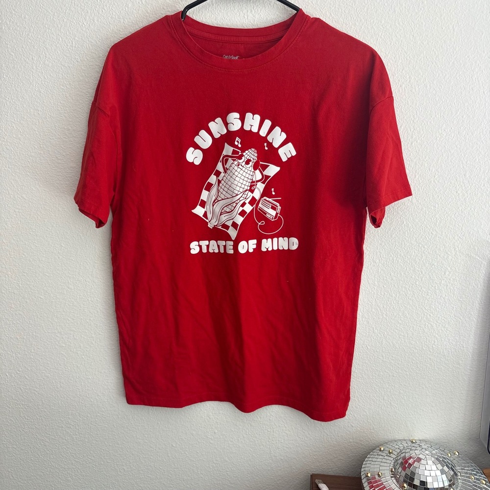 Cat & Jack Boys Red Sunshine State of Mind Corn Graphic T-Shirt‎ Size XL 14